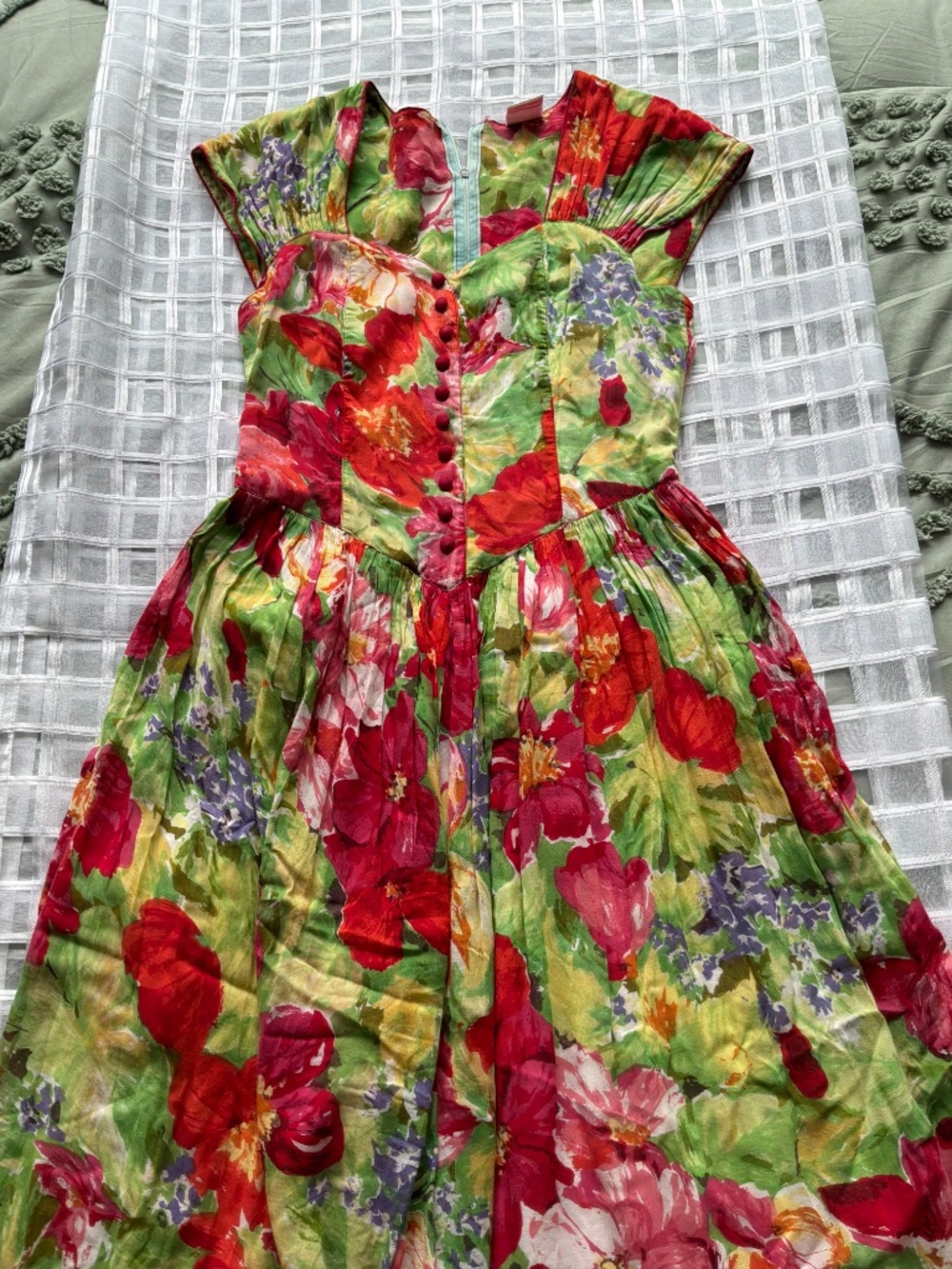Vintage 90s The Cotton Collection Floral Midi Dress Size VTG Small (fits XS) - Picture 6 of 8